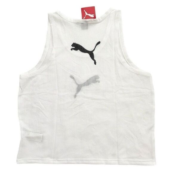 Puma White Mesh Tank Top Training Vest Bib Black Puma Logo Men’s Size Medium - Picture 2 of 6